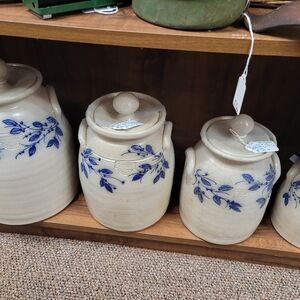Salmon Falls Stoneware Canister Set with Blue Floral Design